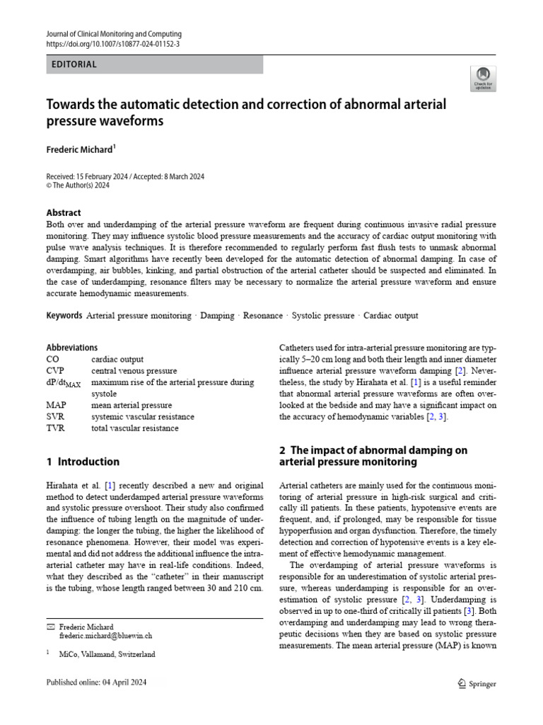 Towards The Automatic Detection and Correction of Abnormal Arterial ...