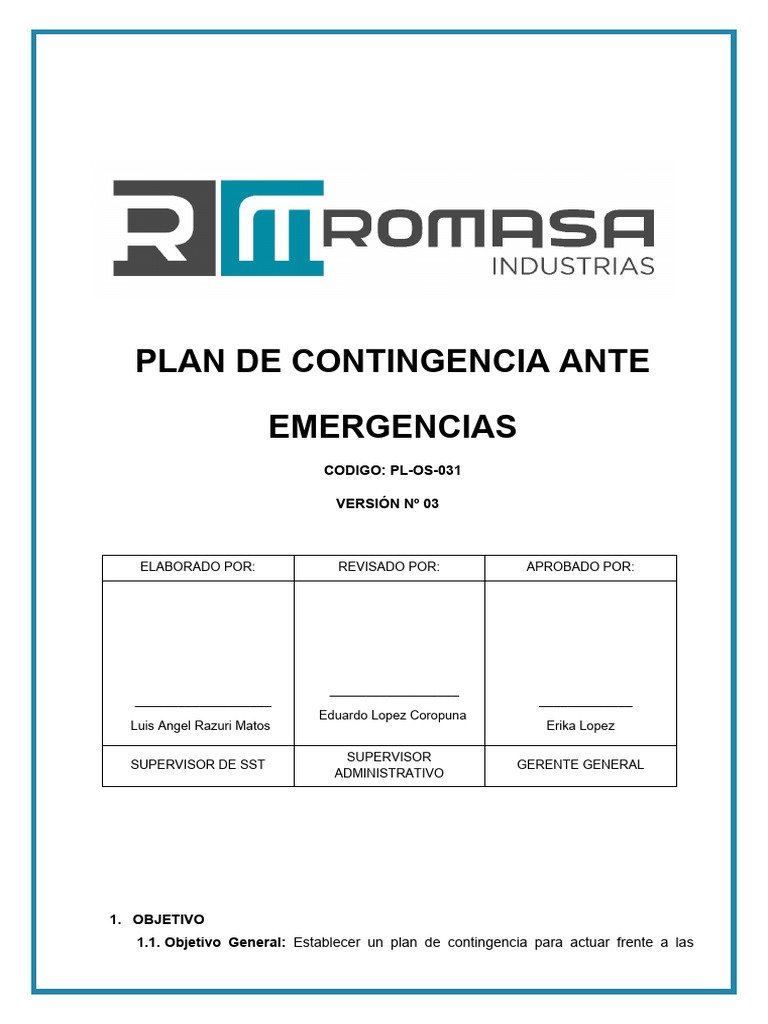 PL-OS-031 Plan de Contingencia Ante Emergencias | PDF | Primeros ...