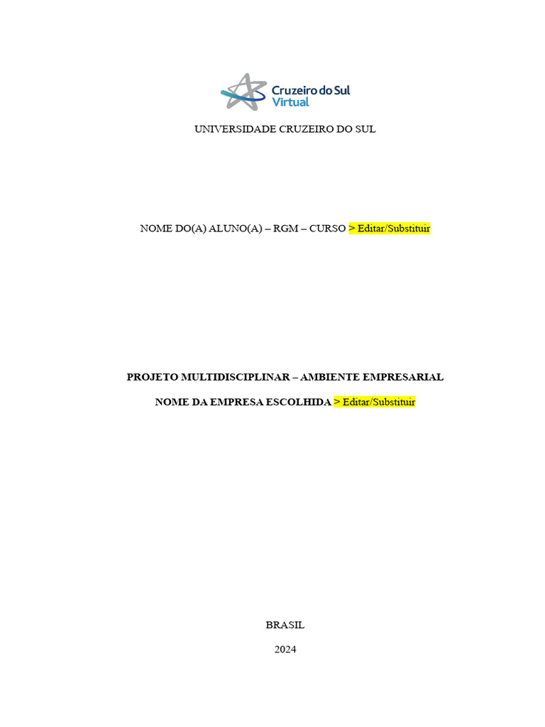 Template Modelo Projeto Multidisciplinar Ambiente Empresarial 
