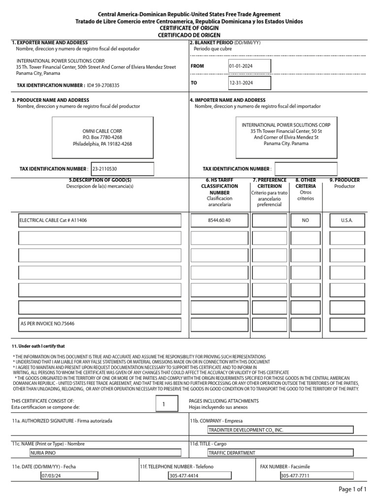 Central America-US Free Trade Certificate | PDF | International ...