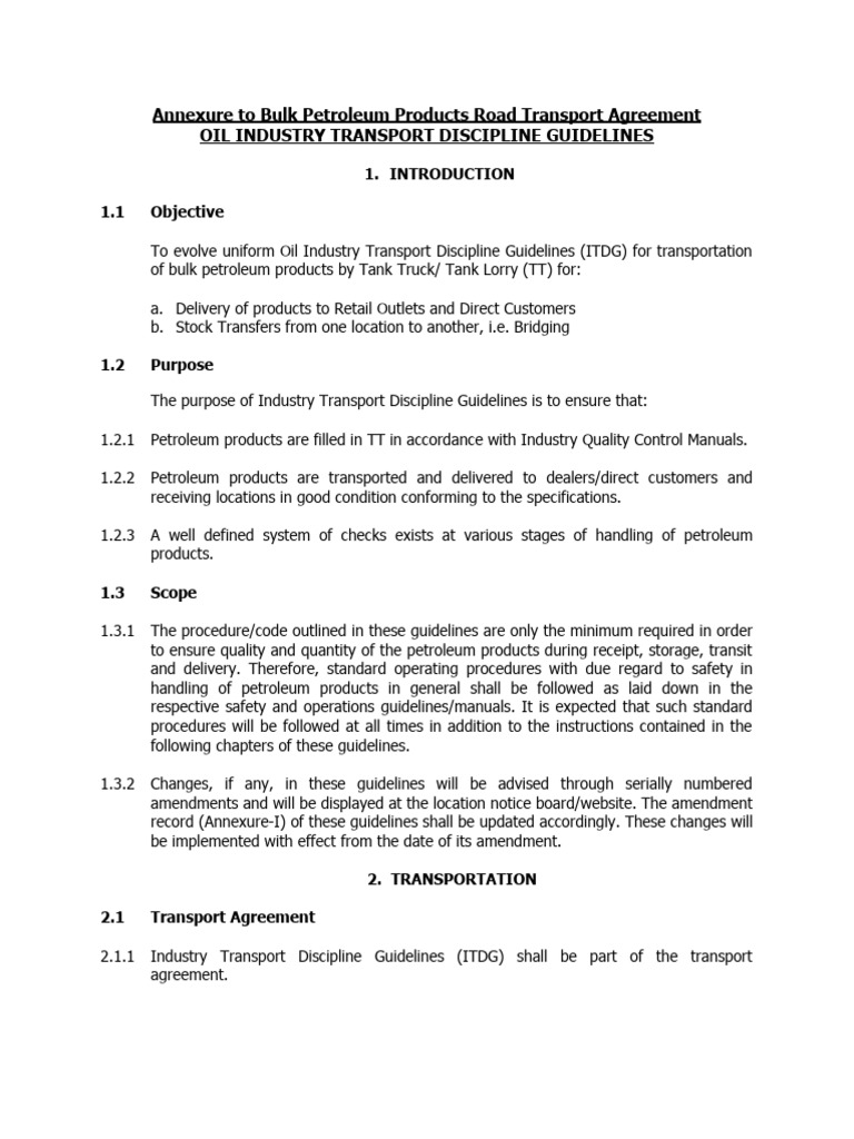 Itdg (Oil Industry Transport Discipline Guidelines) Word File PDF