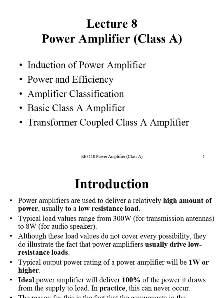 Class A Power Amplifier Overview | PDF | Amplifier | Electronics