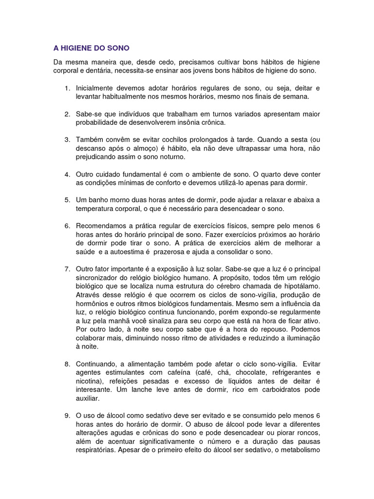 A Higiene Do Sono Pdf Dormir Etanol