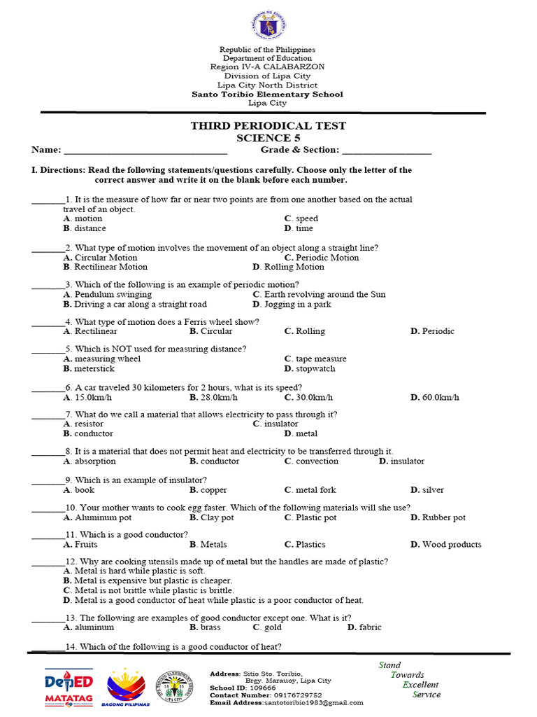 Science 5 Periodical Test Guide | PDF | Electricity | Wire