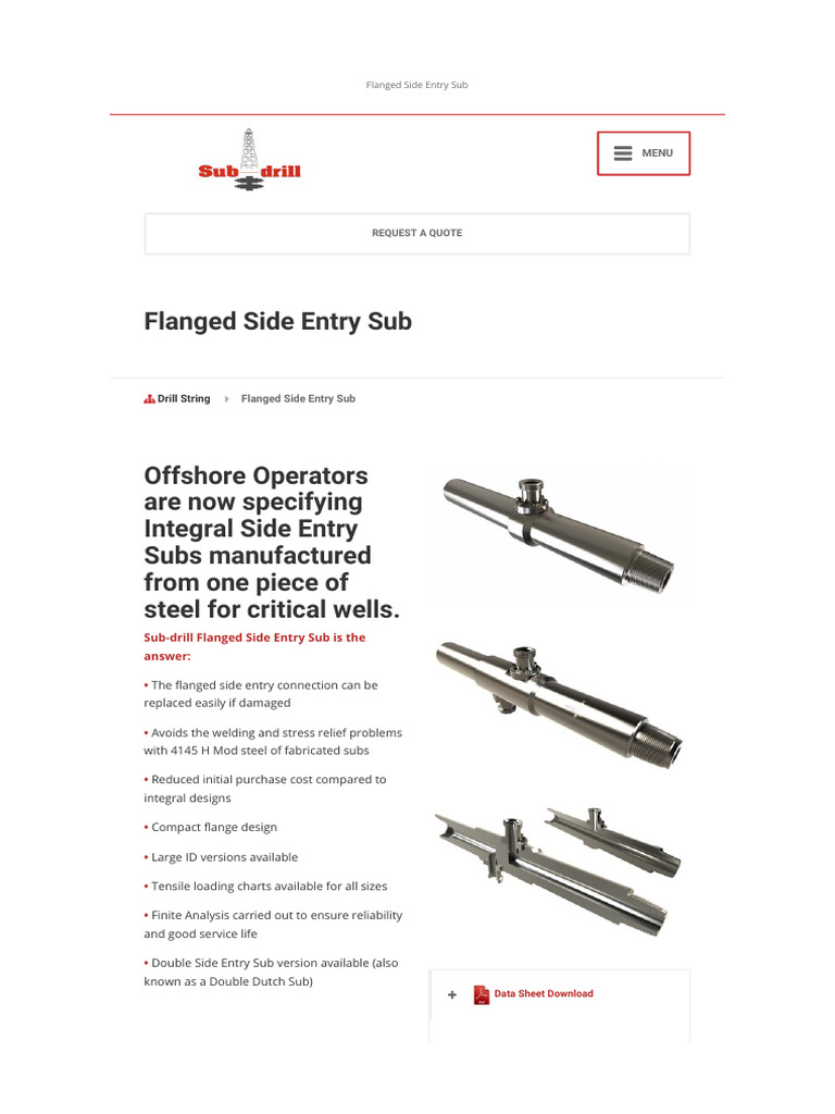 Flanged Side Entry Sub - Information | PDF | Drill | Mechanical Engineering