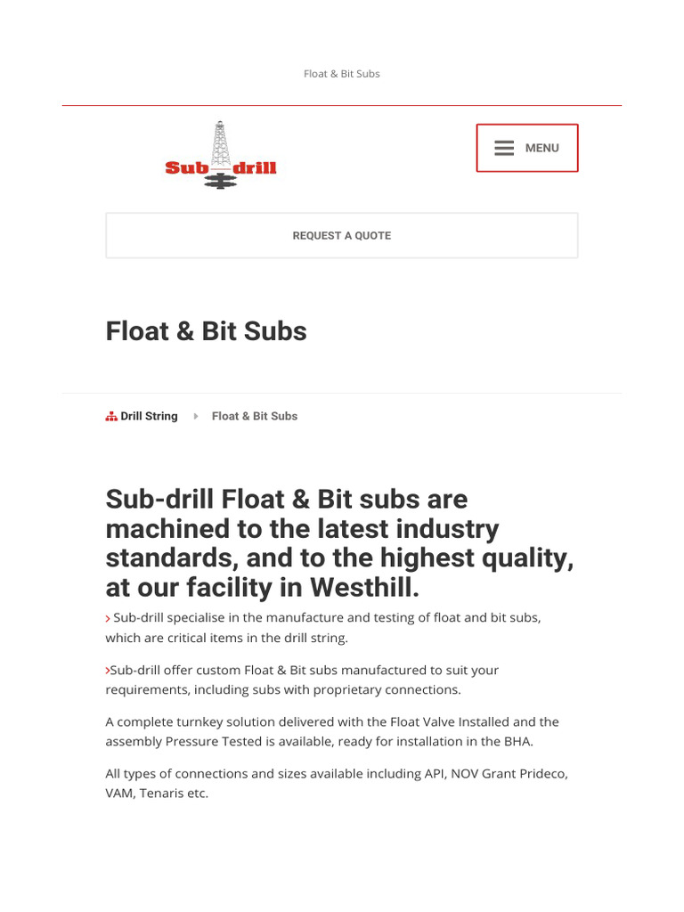 Float & Bit Subs - Information | PDF | Drill