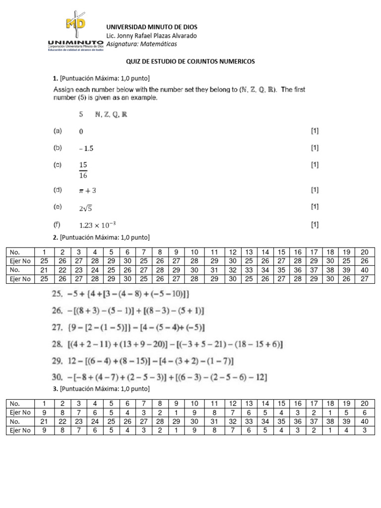 Quiz no 1 conjuntos numericos pdf
