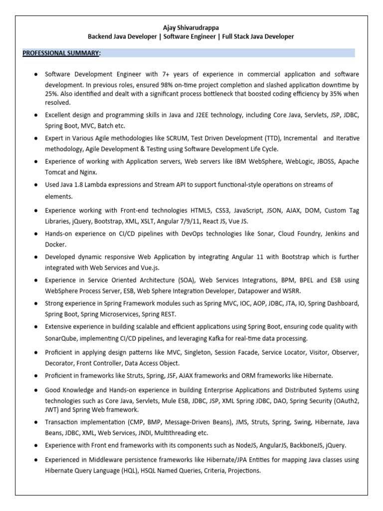 Ajay Shivarudrappa: Full Stack Developer | PDF | Spring Framework | Web ...