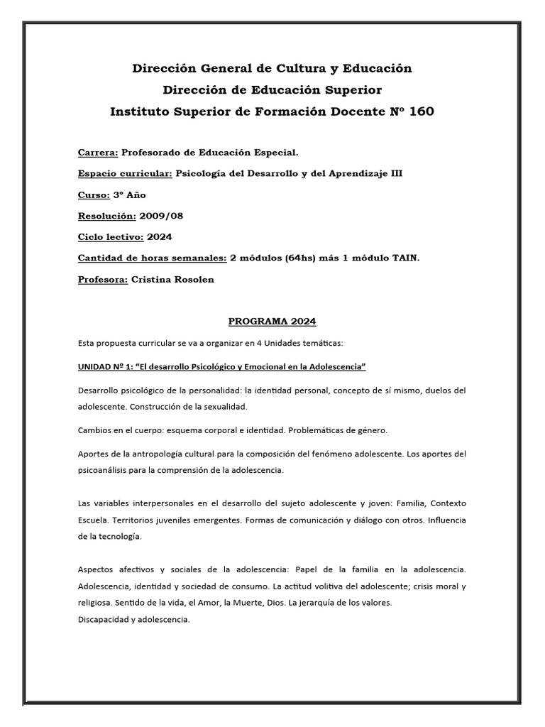 Programa Ps Desarrollo III 2024 PDF Adultos Sicología