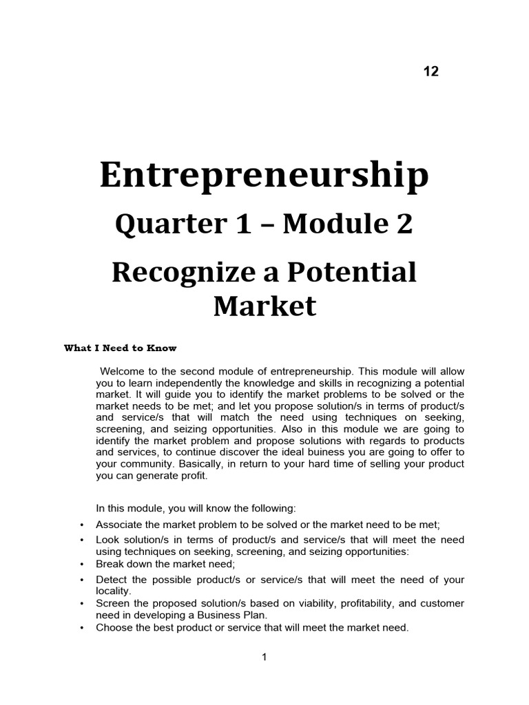 Recognizing Market Opportunities in Entrepreneurship | PDF ...