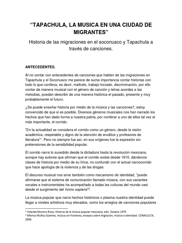 Música y Migración en Tapachula | PDF | Canciones | Corrido