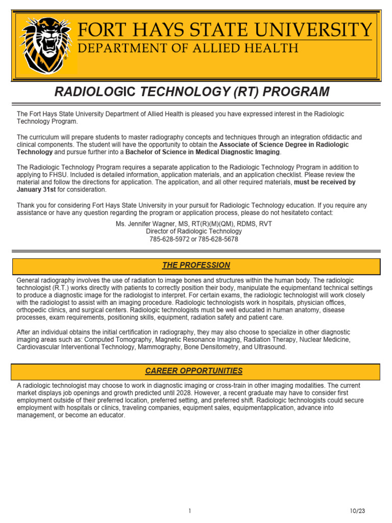 FHSU Radiologic Technology Program Guide | PDF | Medical Imaging ...
