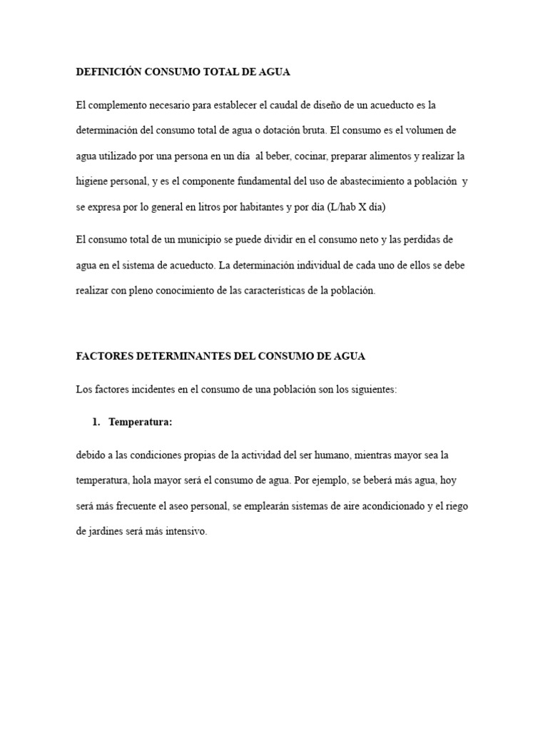 Consumo Total de Agua: Definición y Factores | PDF | Agua | Riego