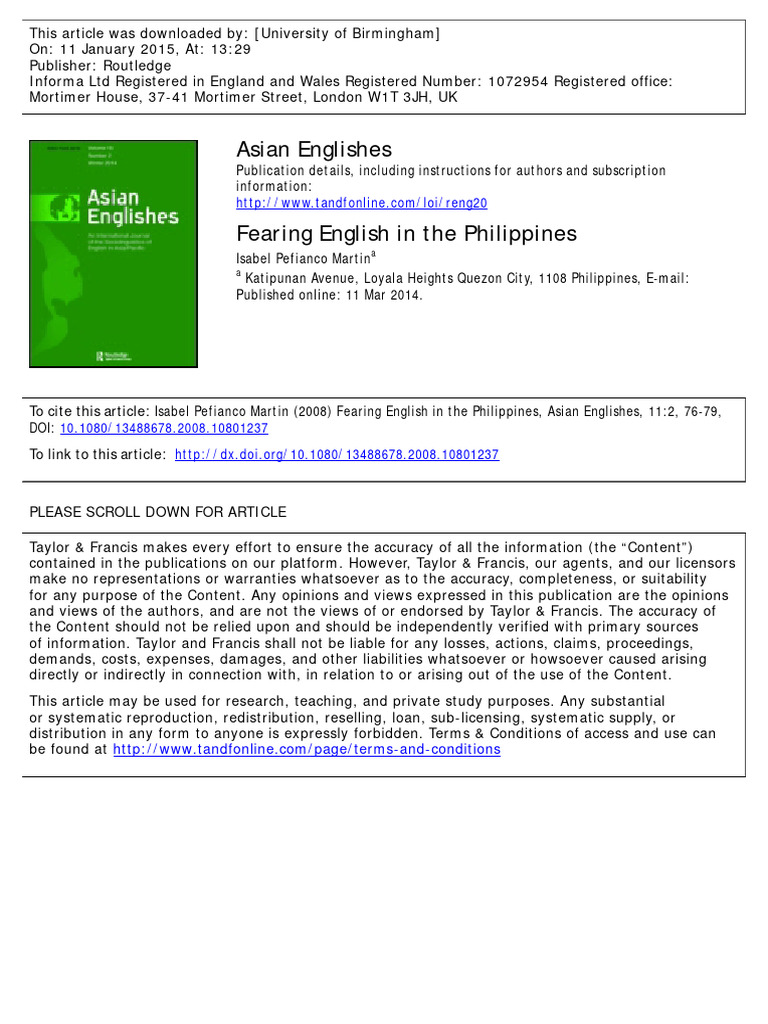 Fear of English in the Philippines | PDF | English Language | First ...