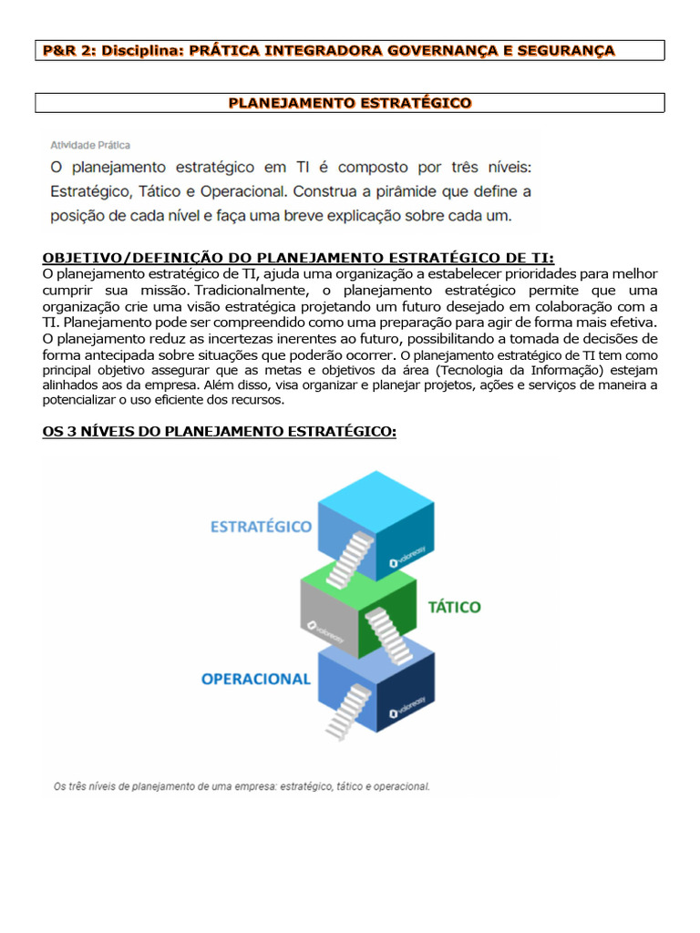 Níveis do Planejamento Estratégico de TI | PDF | Planejamento ...