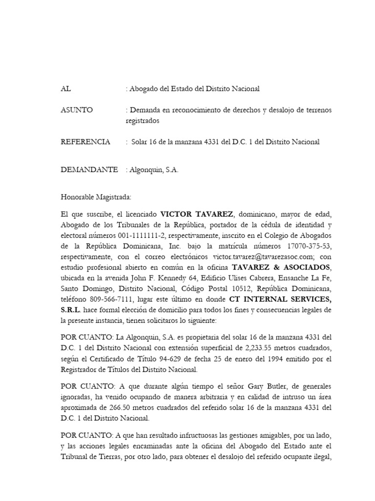 Demanda de desalojo en el Distrito Nacional | PDF | República ...