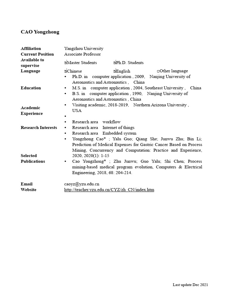 CAO Yongzhong - Associate Professor Profile | PDF