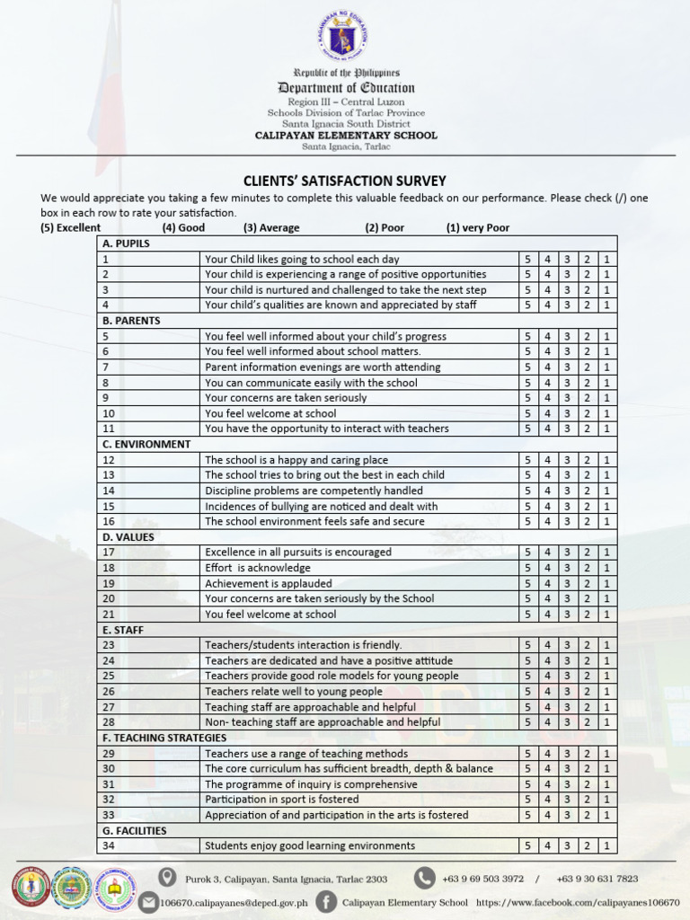 Parent Satisfaction Survey Template | PDF | Teachers | Cognition