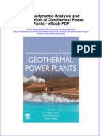 Ebook Thermodynamic Analysis and Optimization of Geothermal Power Plants PDF Full Chapter PDF
