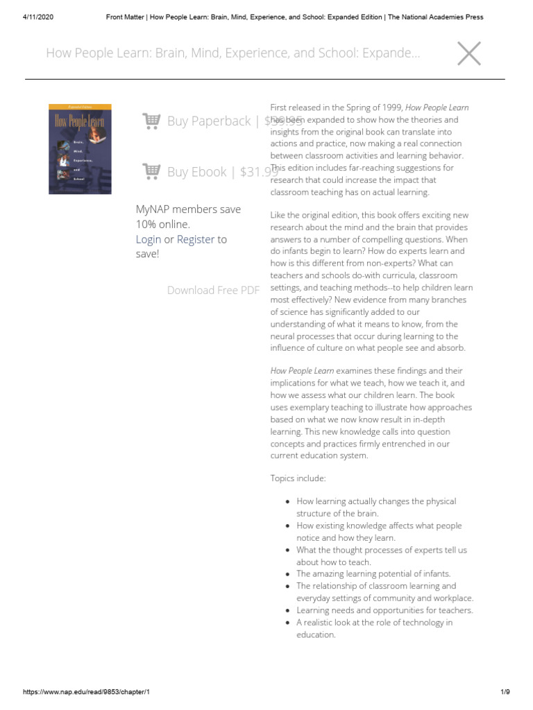 How People Learn: Expanded Edition | PDF | Learning | Science