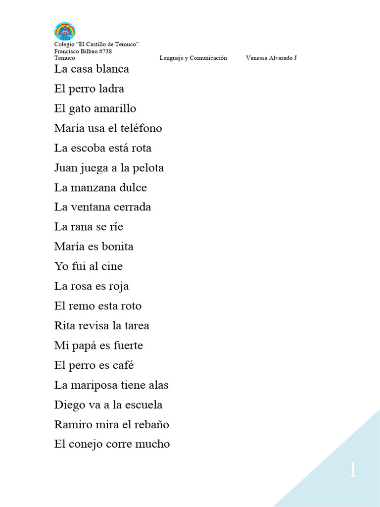 Oraciones simples para niños de primaria | PDF