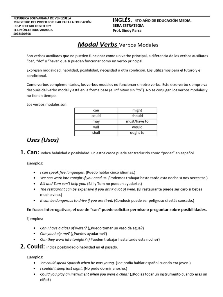 Verbos Modales en Inglés: Guía Completa | PDF | Unidades Semánticas ...