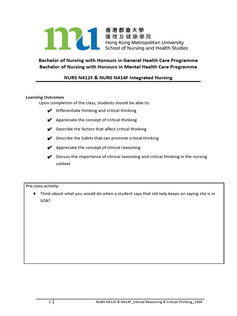 Critical Thinking in Nursing Education | PDF | Critical Thinking | Thought