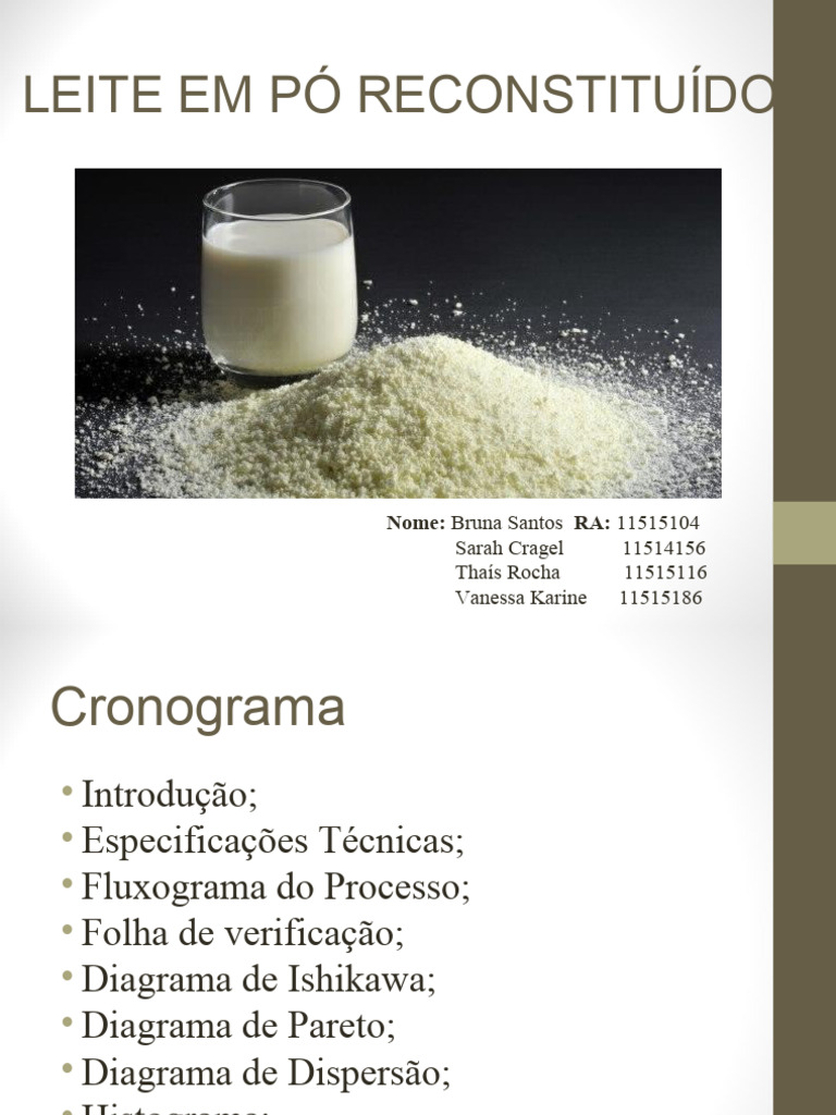 Leite em Pó Reconstituído | PDF | Leite | Lacticínios