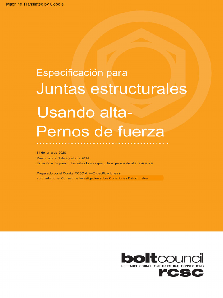 RCSC Specifications For Structural Joints Using High Strength Bolts