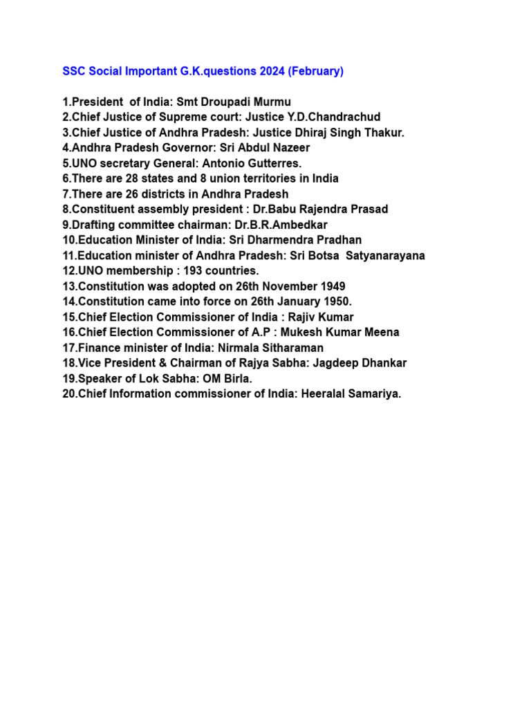 Ssc social important gk pdf
