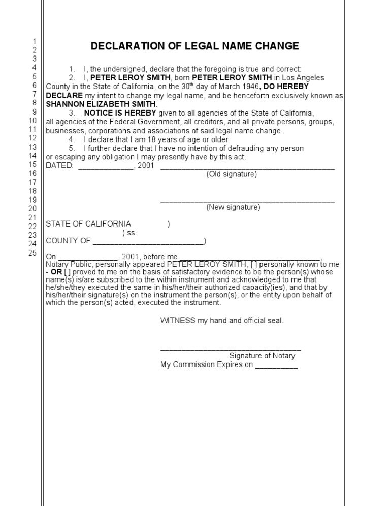 Legal Name Change Declaration Form | PDF | Law