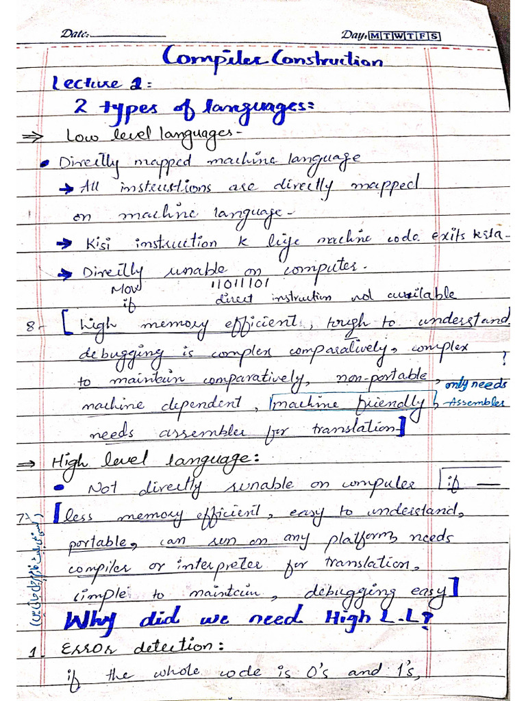 Compiler Construction Class Notes | PDF