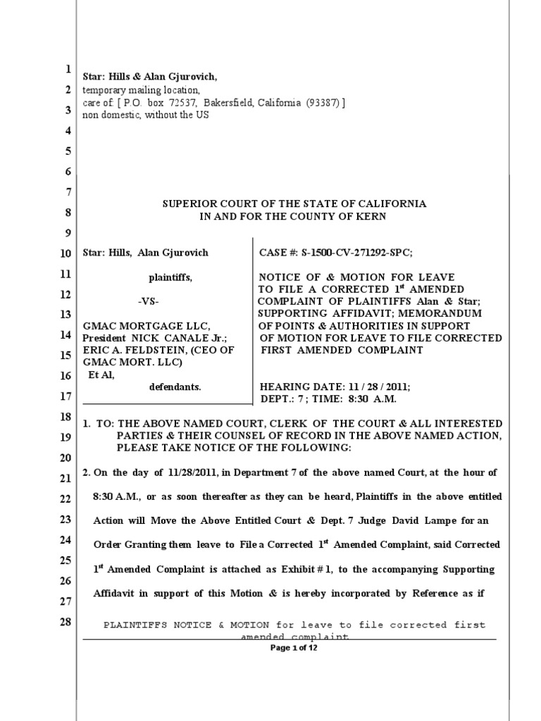 Motion for Leave to File Amended Complaint | PDF | Pleading | Complaint