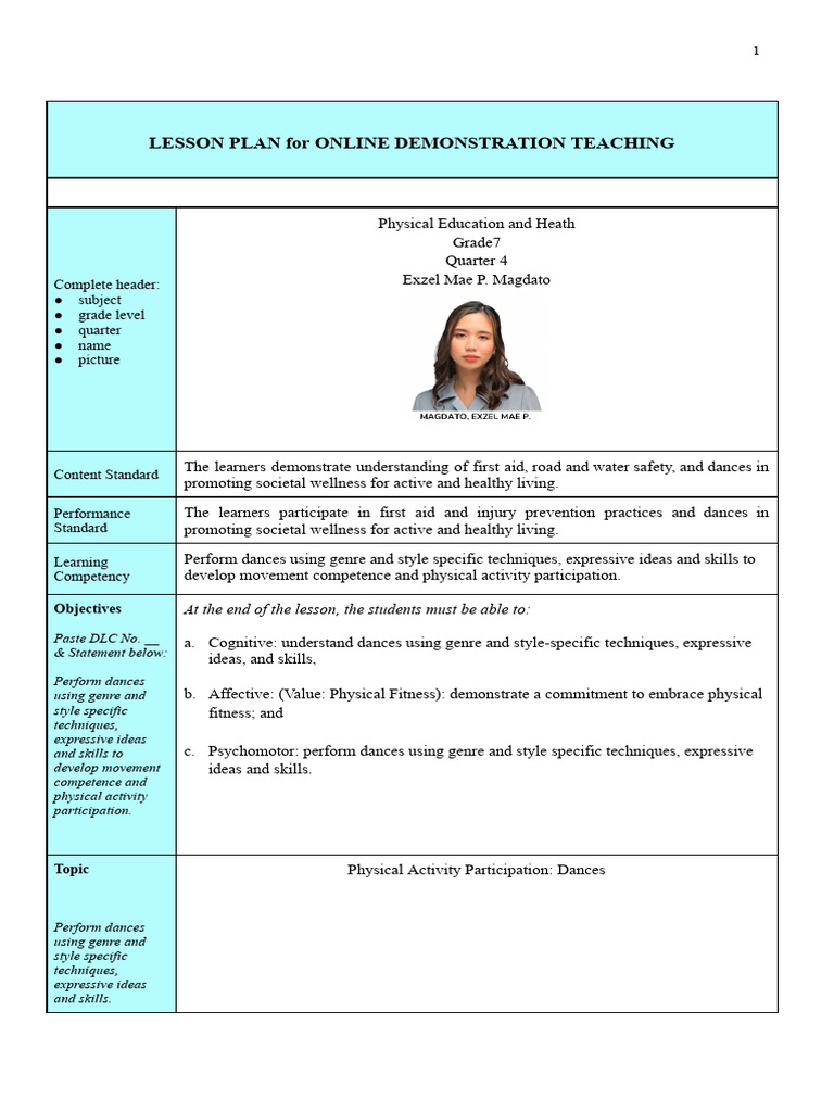 Grade 7 Dance Lesson Plan Overview | PDF | Ballet | Dances