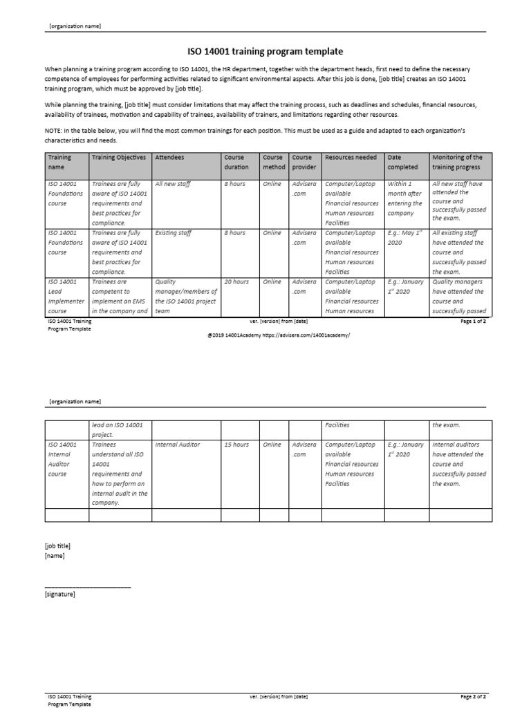 ISO 14001 Training Program Template en | PDF | Business