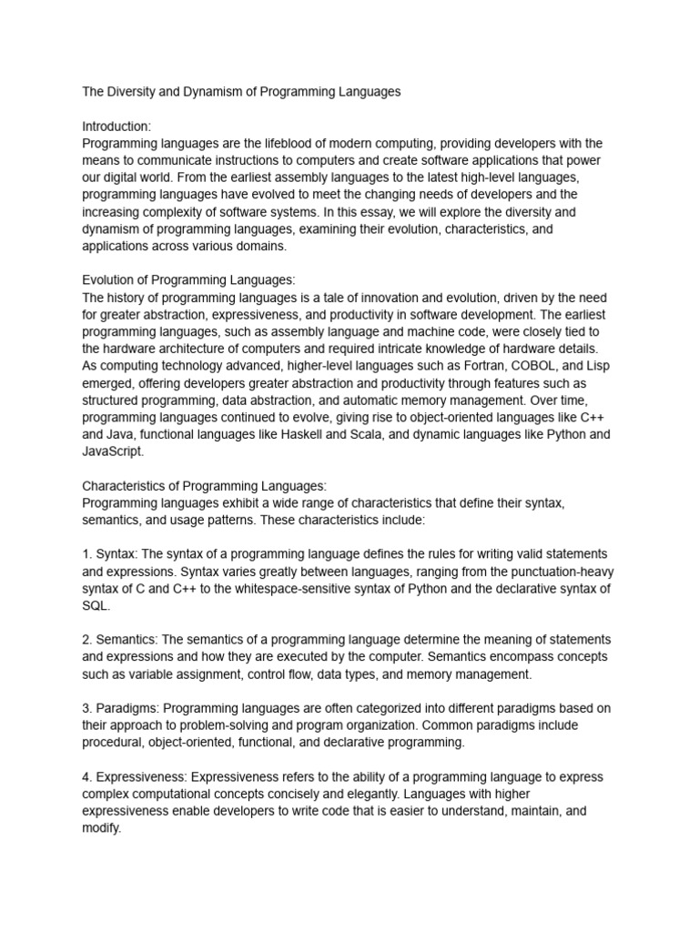 The Diversity and Dynamism of Programming Languages | PDF | Programming ...