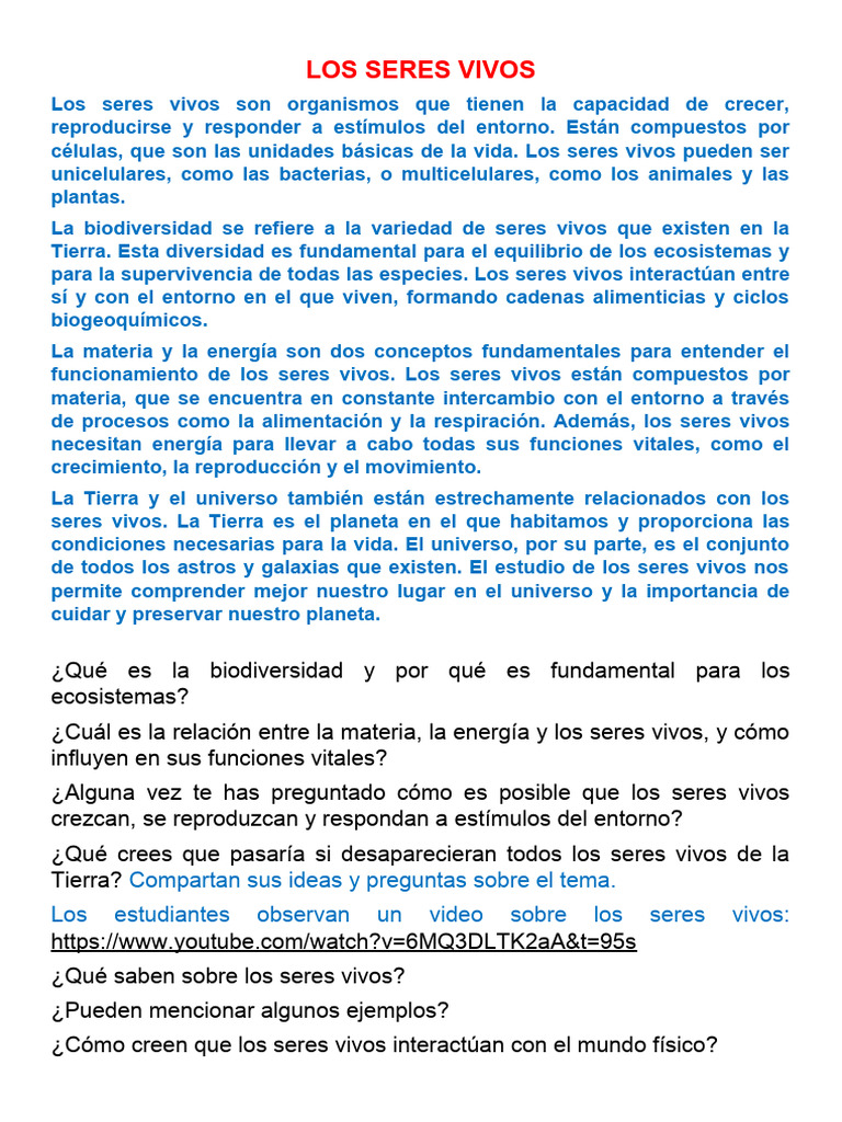 Los Seres Vivos | Descargar gratis PDF | Organismos | Biodiversidad