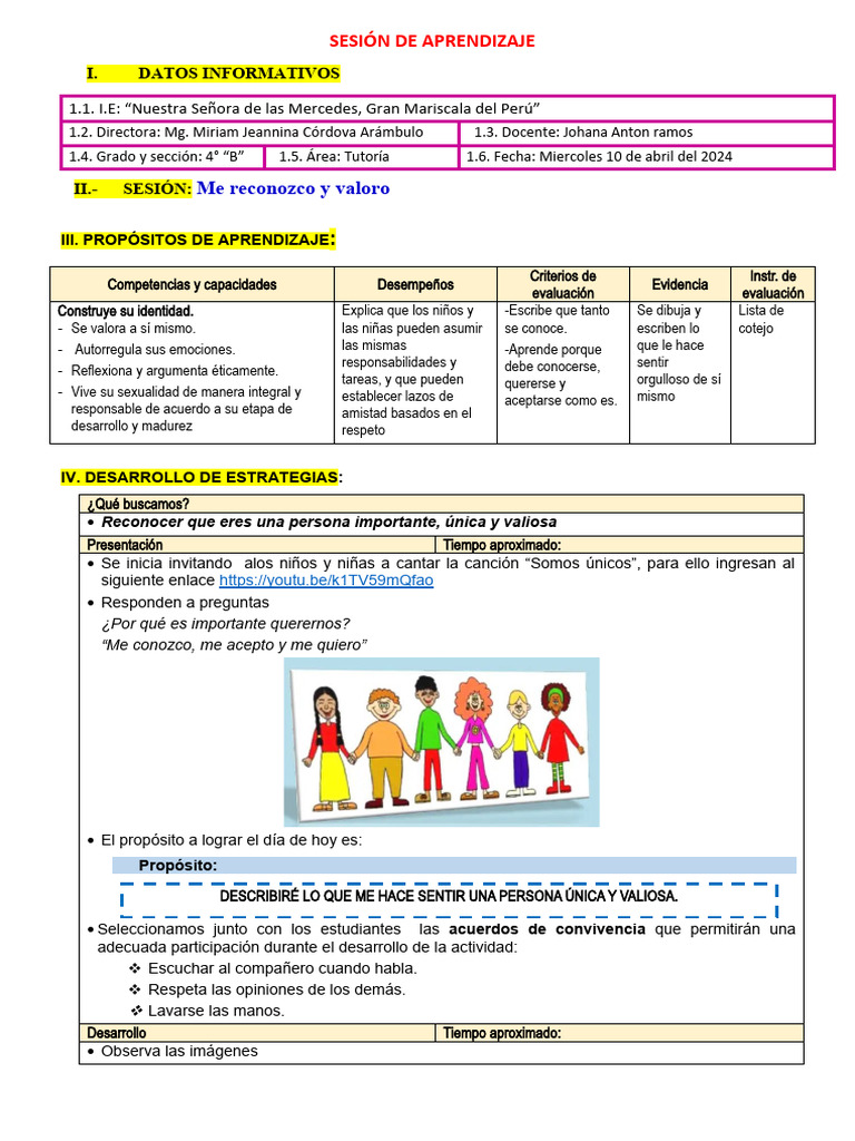 Me Reconozco y Valoro en 4° Grado | PDF | Aprendizaje | Modificación de ...