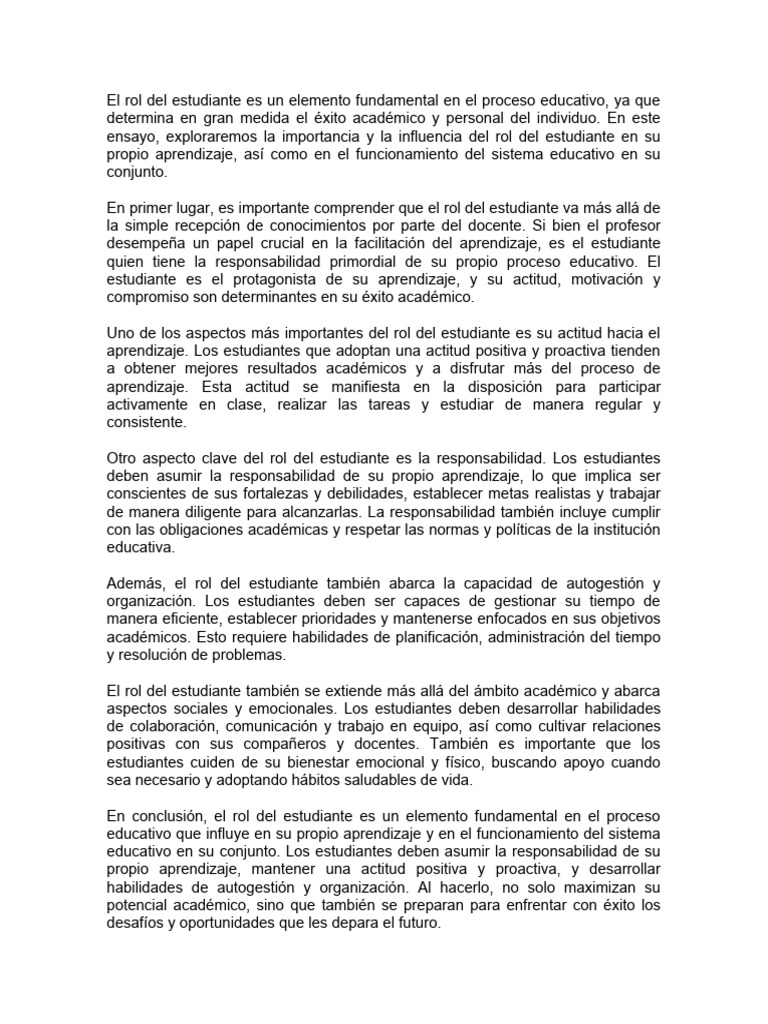 El Rol del Estudiante en la Educación | PDF | Aprendizaje | Maestros