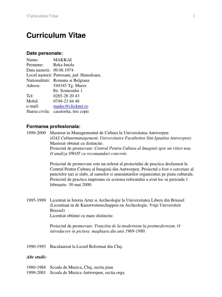 7 Free Cv Format Romana Download Docx Pdf