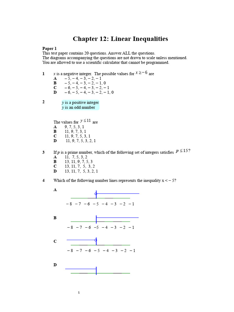 Chapter 12 - Linear Inequalities | PDF | Numbers | Elementary Mathematics