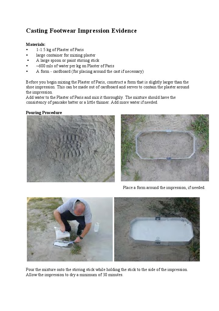 Casting Footwear Impression Evidence Shoe Plaster