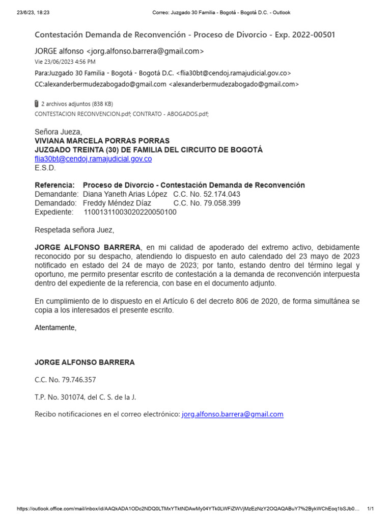 011 Contestacion Demanda 202200501 | PDF | Divorcio | Justicia