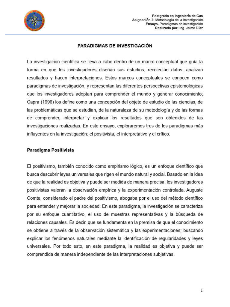 PARADIGMAS DE INVESTIGACIÓN | PDF | Positivismo | Paradigma