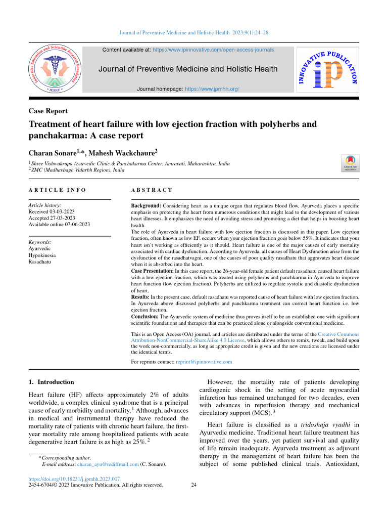 Ayurvedic Treatment to improve ejection fraction PDF Heart Failure