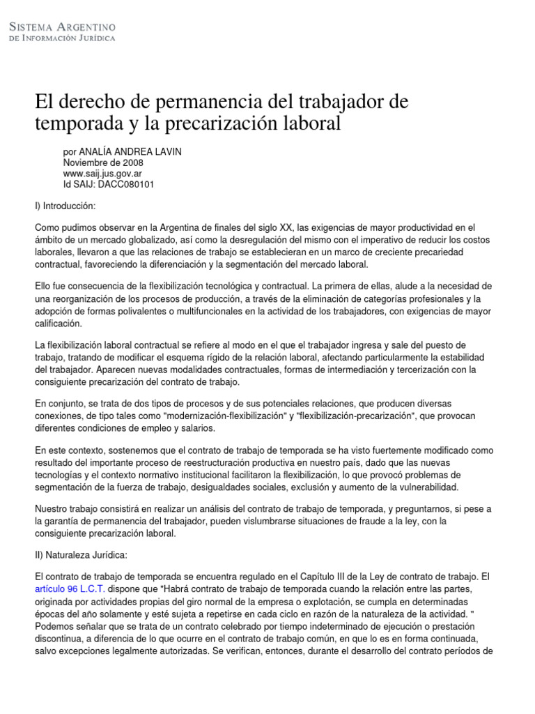 El Trabajador de Temporada y La Precarización Laboral | PDF | Derecho ...
