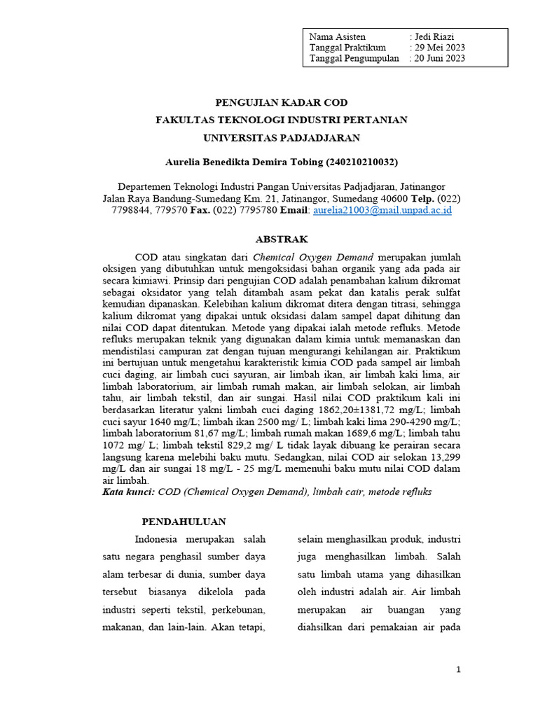 Pengujian Kadar COD pada Limbah Cair | PDF
