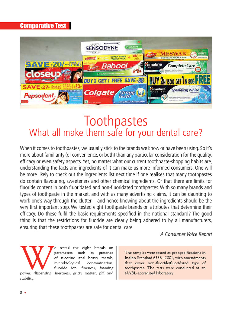 Toothpaste Safety and Efficacy Report | PDF | Fluoride | Ph