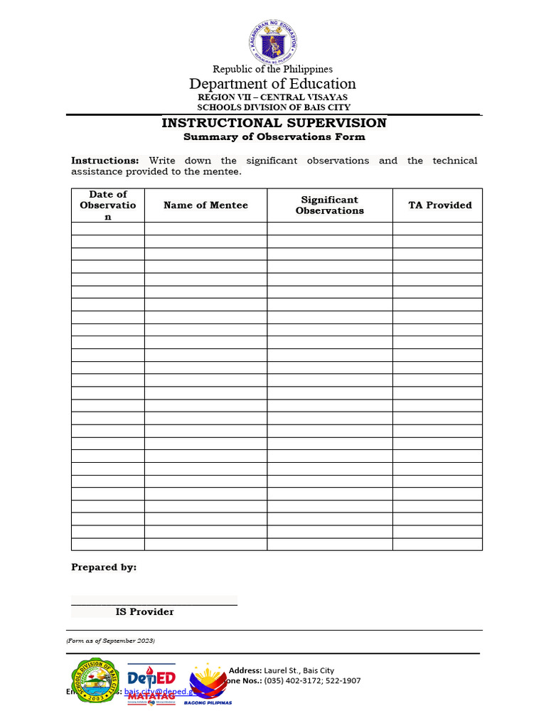 Instructional Supervision Summary Form | PDF