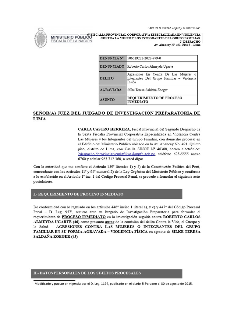 Proceso Inmediato por Violencia Familiar | PDF | Violencia doméstica ...